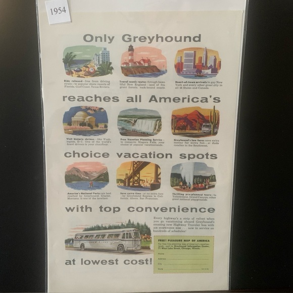 Greyhound Other - Vintage 1954 Greyhound Only Greyhound Reaches all America's Ad Advertisement